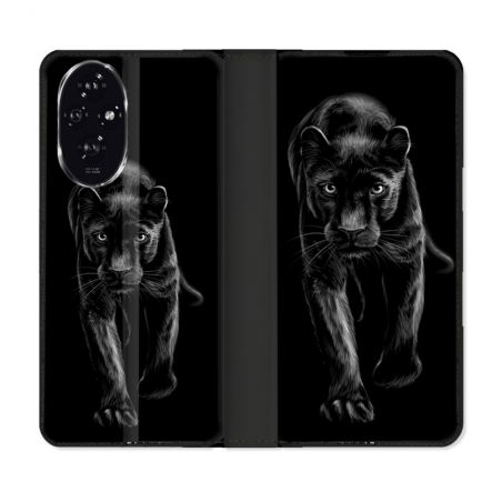 Housse cuir portefeuille Pour Honor 200 5G Animal Panthère Noire