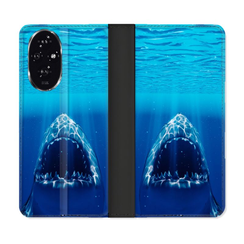 Housse cuir portefeuille Pour Honor 200 5G Animal Requin Dent