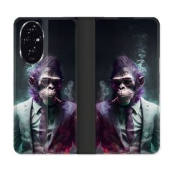 Housse cuir portefeuille Pour Honor 200 5G Animal Singe Business