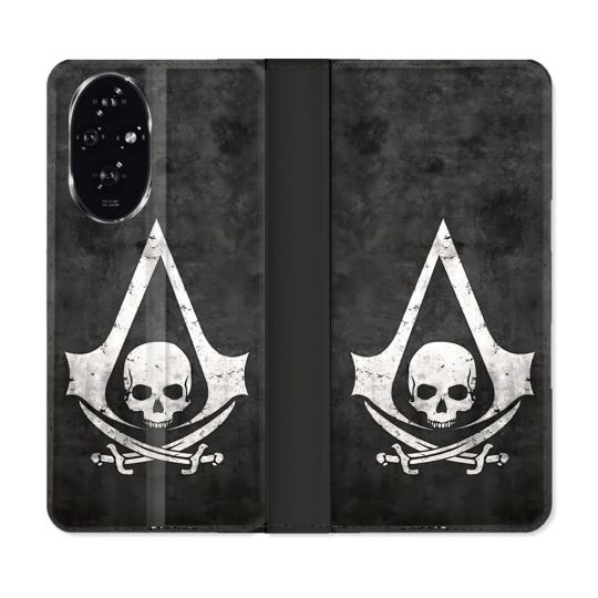 Housse cuir portefeuille Pour Honor 200 5G Assassin Creed Tete Mort