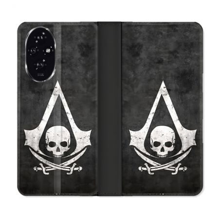 Housse cuir portefeuille Pour Honor 200 5G Assassin Creed Tete Mort