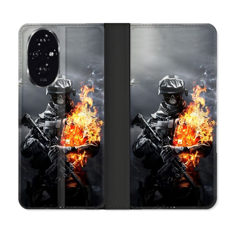 Housse cuir portefeuille Pour Honor 200 5G Call Of Duty Squelette
