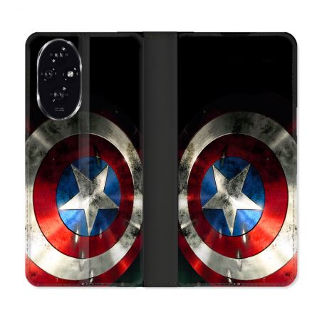 Housse cuir portefeuille Pour Honor 200 5G Captain America Bouclier