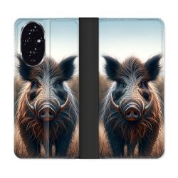 Housse cuir portefeuille Pour Honor 200 5G Chasse Sanglier Attaque