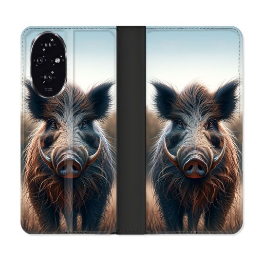 Housse cuir portefeuille Pour Honor 200 5G Chasse Sanglier Attaque
