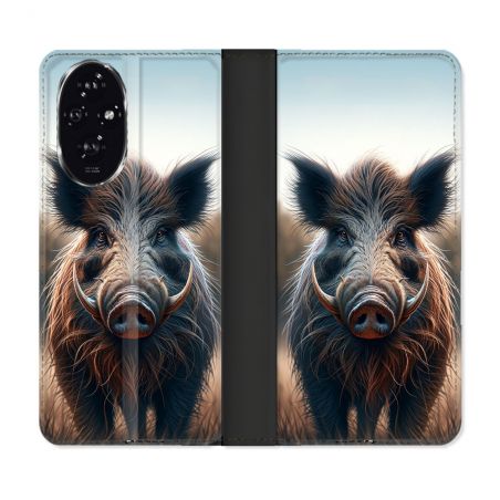 Housse cuir portefeuille Pour Honor 200 5G Chasse Sanglier Attaque