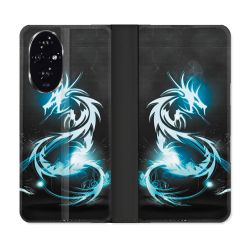 Housse cuir portefeuille Pour Honor 200 5G Fantastique Dragon Bleu