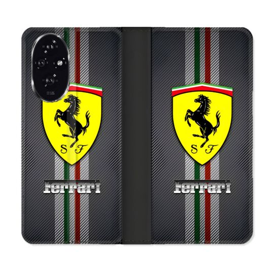 Housse cuir portefeuille Pour Honor 200 5G Ferrari Carbone