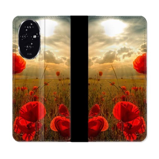 Housse cuir portefeuille Pour Honor 200 5G Fleur Coquelicot