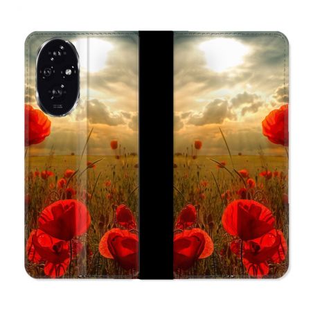 Housse cuir portefeuille Pour Honor 200 5G Fleur Coquelicot