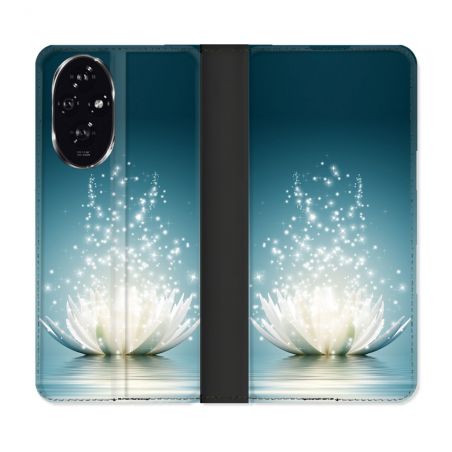 Housse cuir portefeuille Pour Honor 200 5G Fleur Lotus Blanc