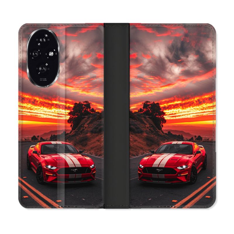 Housse cuir portefeuille Pour Honor 200 5G Ford Mustang GT500 Rouge