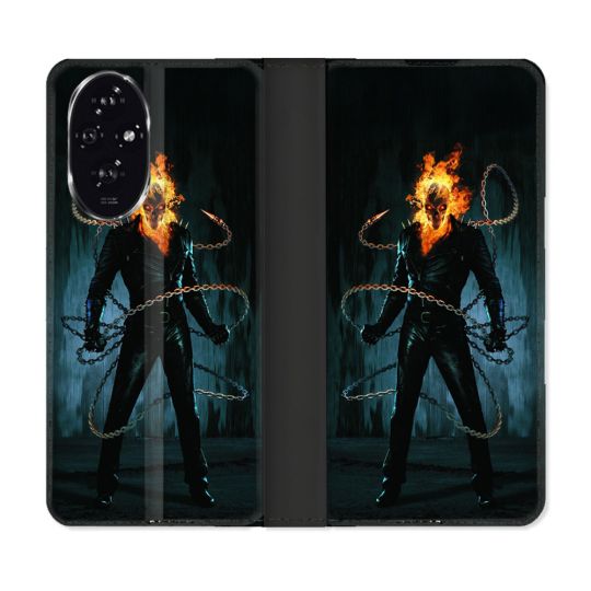 Housse cuir portefeuille Pour Honor 200 5G Ghost Rider