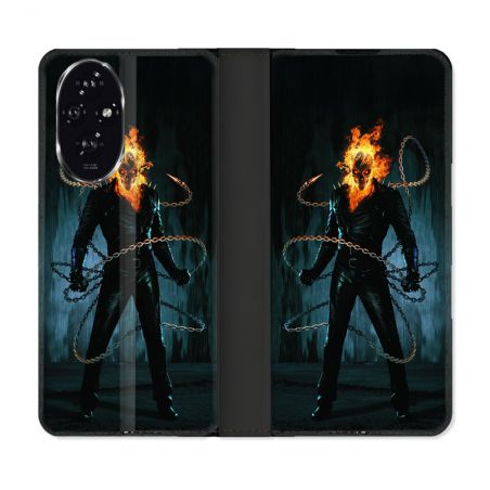 Housse cuir portefeuille Pour Honor 200 5G Ghost Rider