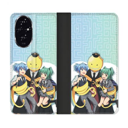 Housse cuir portefeuille Pour Honor 200 5G Manga Assassination Classroom Kuro Trio