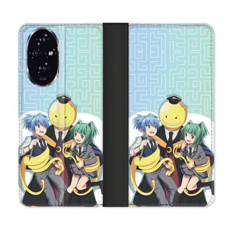 Housse cuir portefeuille Pour Honor 200 5G Manga Assassination Classroom Kuro Trio