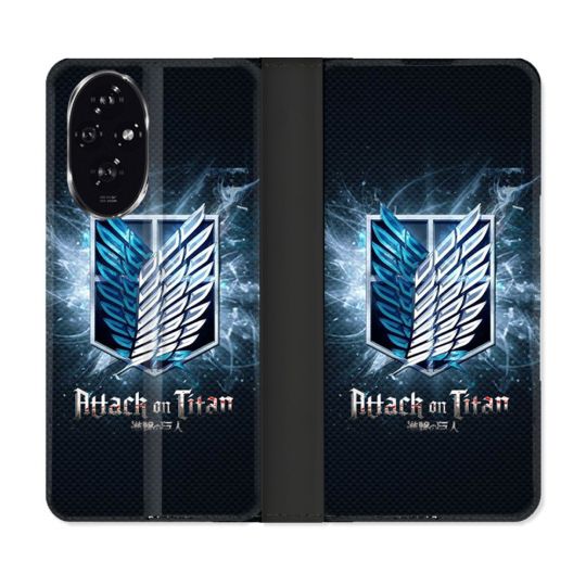 Housse cuir portefeuille Pour Honor 200 5G Manga Attaque Titans Noir