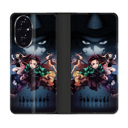 Housse cuir portefeuille Pour Honor 200 5G Manga Demon Slayer Noir