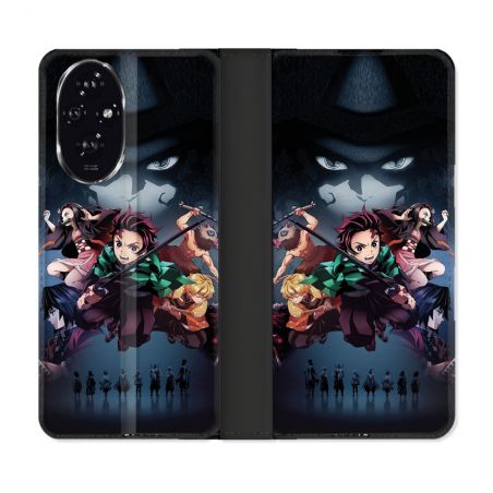 Housse cuir portefeuille Pour Honor 200 5G Manga Demon Slayer Noir
