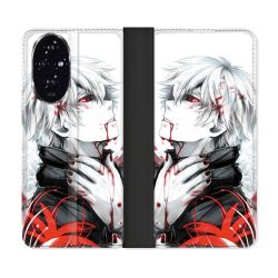 Housse cuir portefeuille Pour Honor 200 5G Manga Tokyo Ghoul Kaneki Blanc