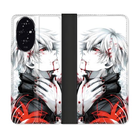 Housse cuir portefeuille Pour Honor 200 5G Manga Tokyo Ghoul Kaneki Blanc