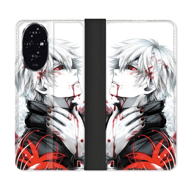 Housse cuir portefeuille Pour Honor 200 5G Manga Tokyo Ghoul Kaneki Blanc