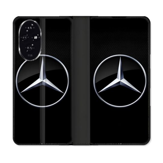 Housse cuir portefeuille Pour Honor 200 5G Mercedes Carbone
