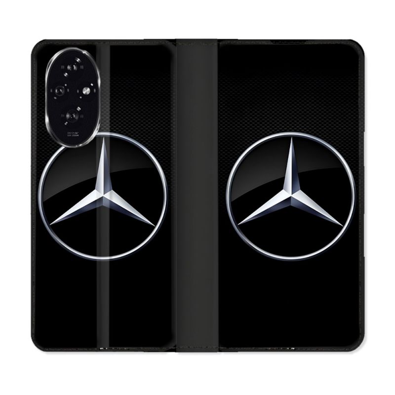 Housse cuir portefeuille Pour Honor 200 5G Mercedes Carbone