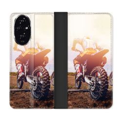Housse cuir portefeuille Pour Honor 200 5G Moto Cross Soleil