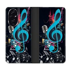 Housse cuir portefeuille Pour Honor 200 5G Musique Cle Sol Bleu