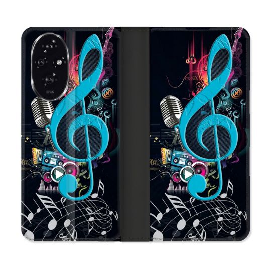 Housse cuir portefeuille Pour Honor 200 5G Musique Cle Sol Bleu