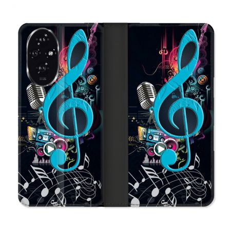 Housse cuir portefeuille Pour Honor 200 5G Musique Cle Sol Bleu