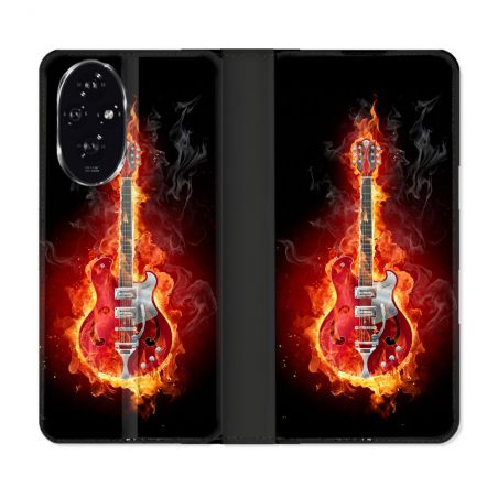 Housse cuir portefeuille Pour Honor 200 5G Musique Guitare Electrique