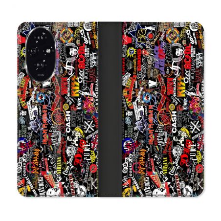 Housse cuir portefeuille Pour Honor 200 5G Musique Rock Groupe
