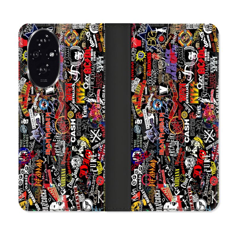 Housse cuir portefeuille Pour Honor 200 5G Musique Rock Groupe
