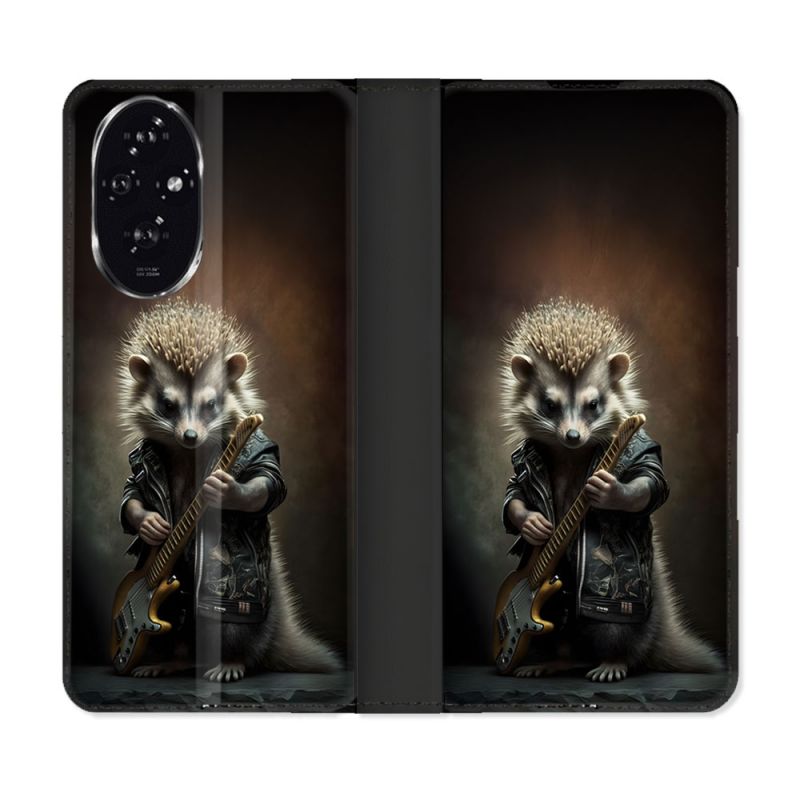 Housse cuir portefeuille Pour Honor 200 5G Musique Rock Herisson