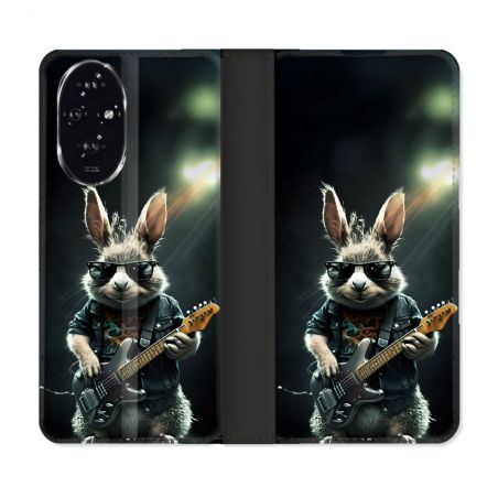 Housse cuir portefeuille Pour Honor 200 5G Musique Rock Lapin