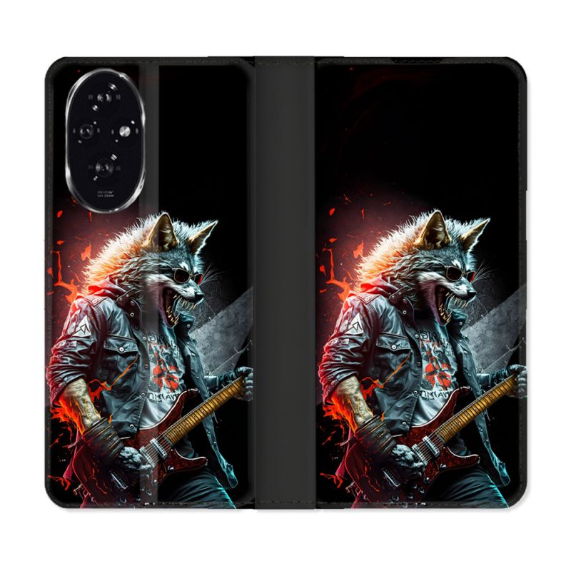 Housse cuir portefeuille Pour Honor 200 5G Musique Rock Loup