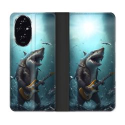 Housse cuir portefeuille Pour Honor 200 5G Musique Rock Requin
