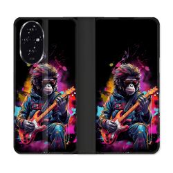 Housse cuir portefeuille Pour Honor 200 5G Musique Rock Singe