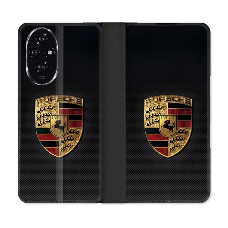 Housse cuir portefeuille Pour Honor 200 5G Porsche Carbone