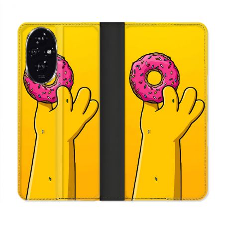 Housse cuir portefeuille Pour Honor 200 5G Simpson Donuts