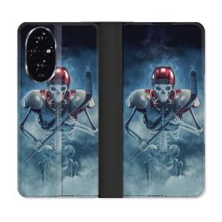 Housse cuir portefeuille Pour Honor 200 5G Sport Hockey Squelette