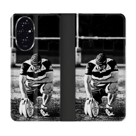Housse cuir portefeuille Pour Honor 200 5G Sport Rugby Noir Blanc