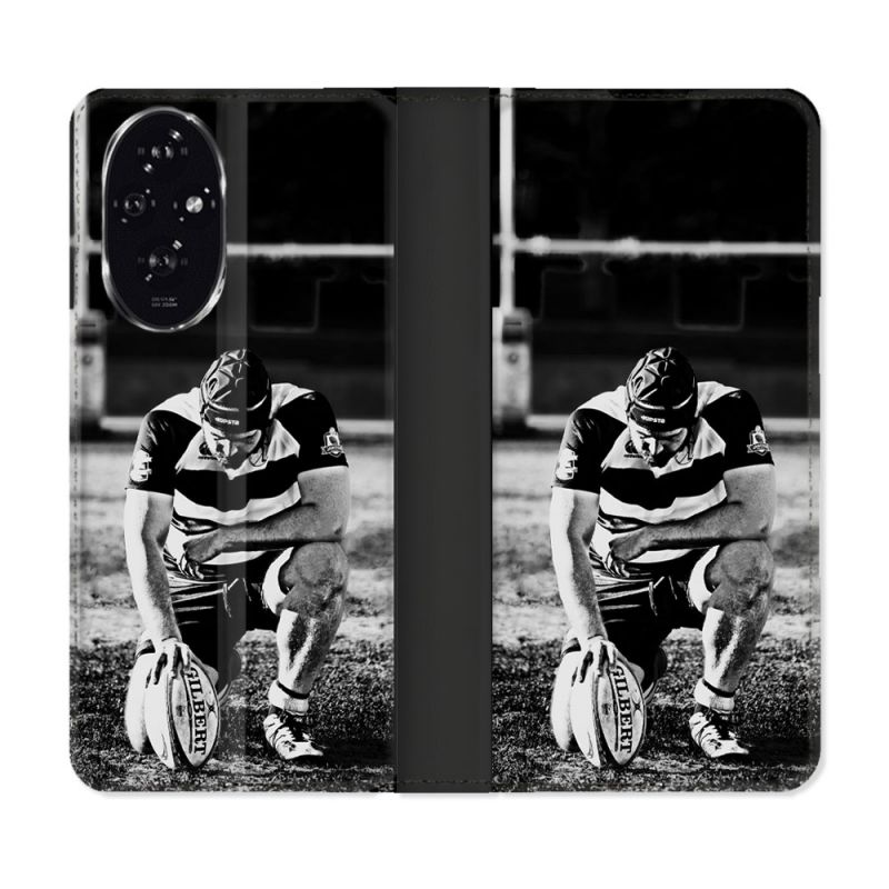 Housse cuir portefeuille Pour Honor 200 5G Sport Rugby Noir Blanc