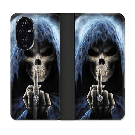 Housse cuir portefeuille Pour Honor 200 5G Tete de Mort Doigt