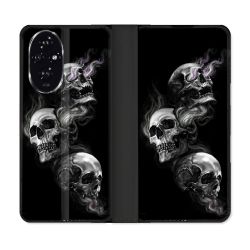 Housse cuir portefeuille Pour Honor 200 5G Tete de Mort Triple
