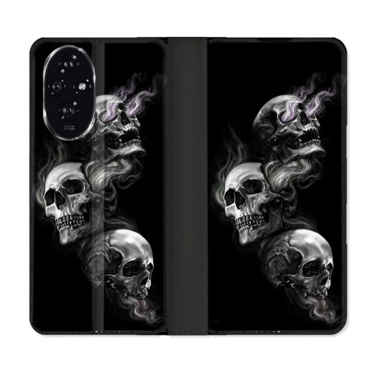 Housse cuir portefeuille Pour Honor 200 5G Tete de Mort Triple
