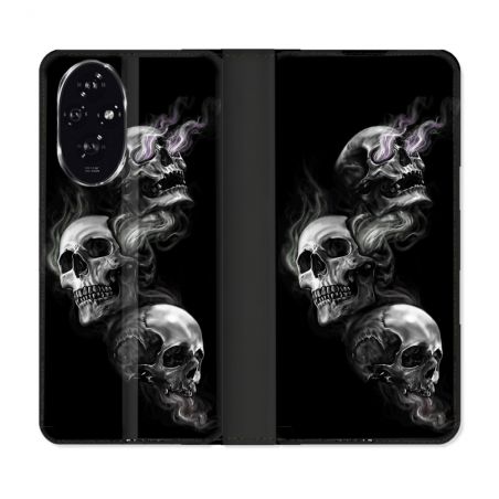 Housse cuir portefeuille Pour Honor 200 5G Tete de Mort Triple