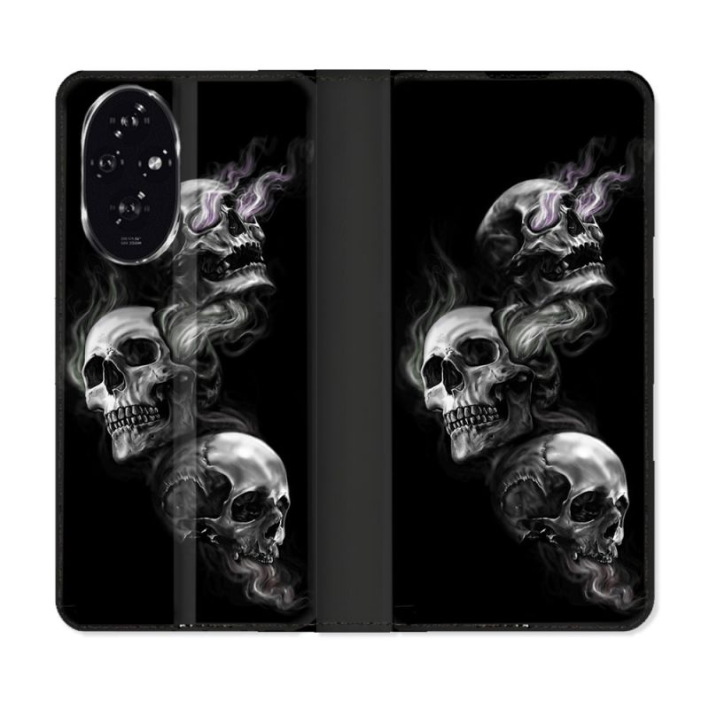 Housse cuir portefeuille Pour Honor 200 5G Tete de Mort Triple